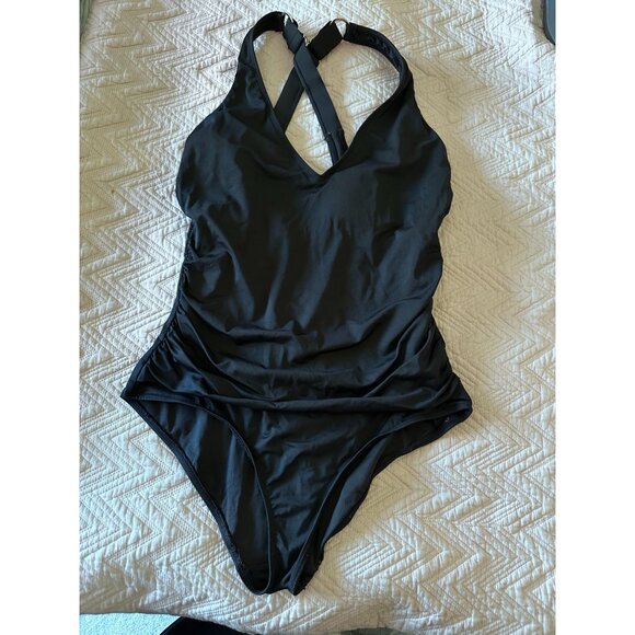 Anne Cole black one piece bathing suit with criss cross strap back sz 12 - Picture 4 of 5